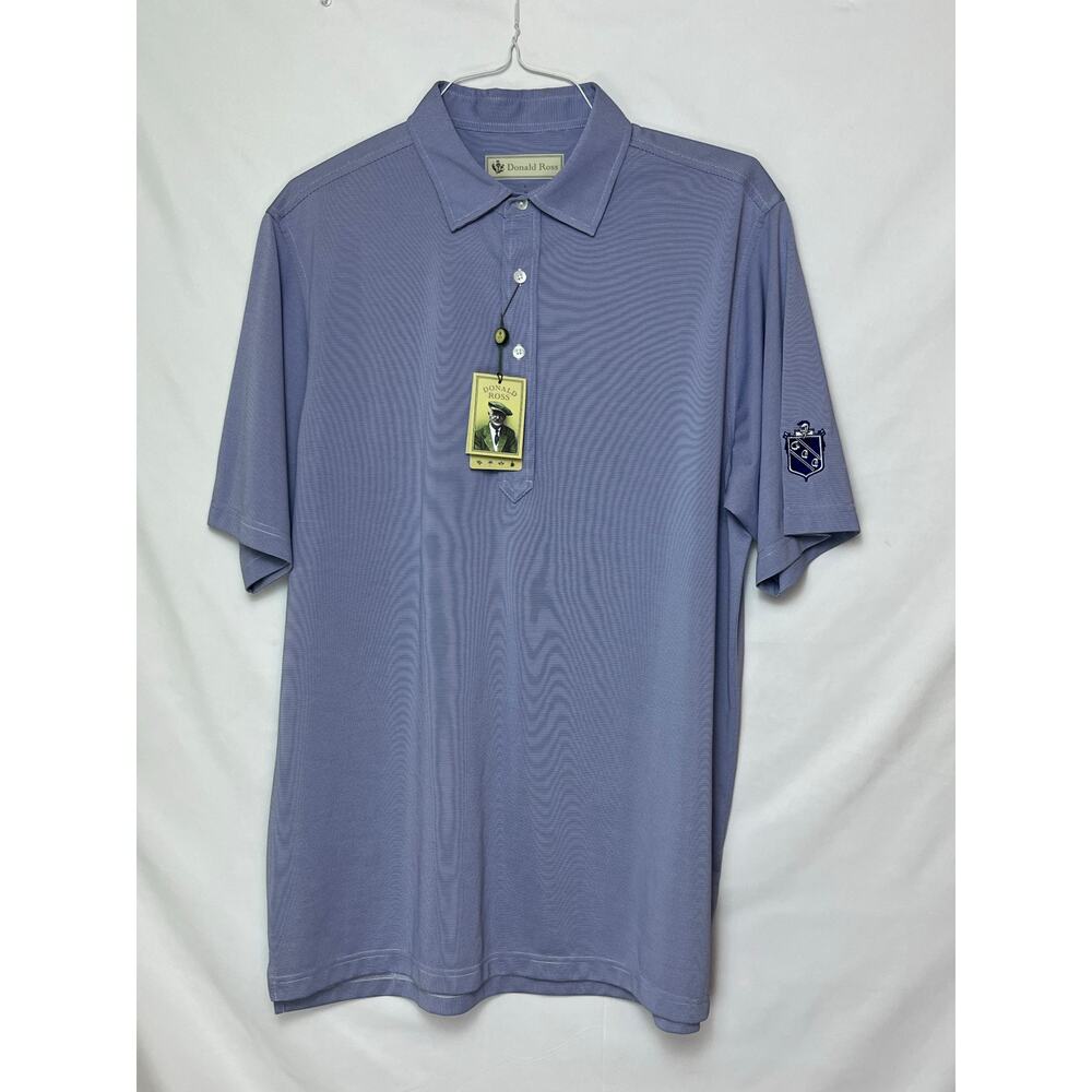 NWT Donald Ross Men L Blue/White Stripe Short Sleeve Golf Athleisure Polo Shirt
